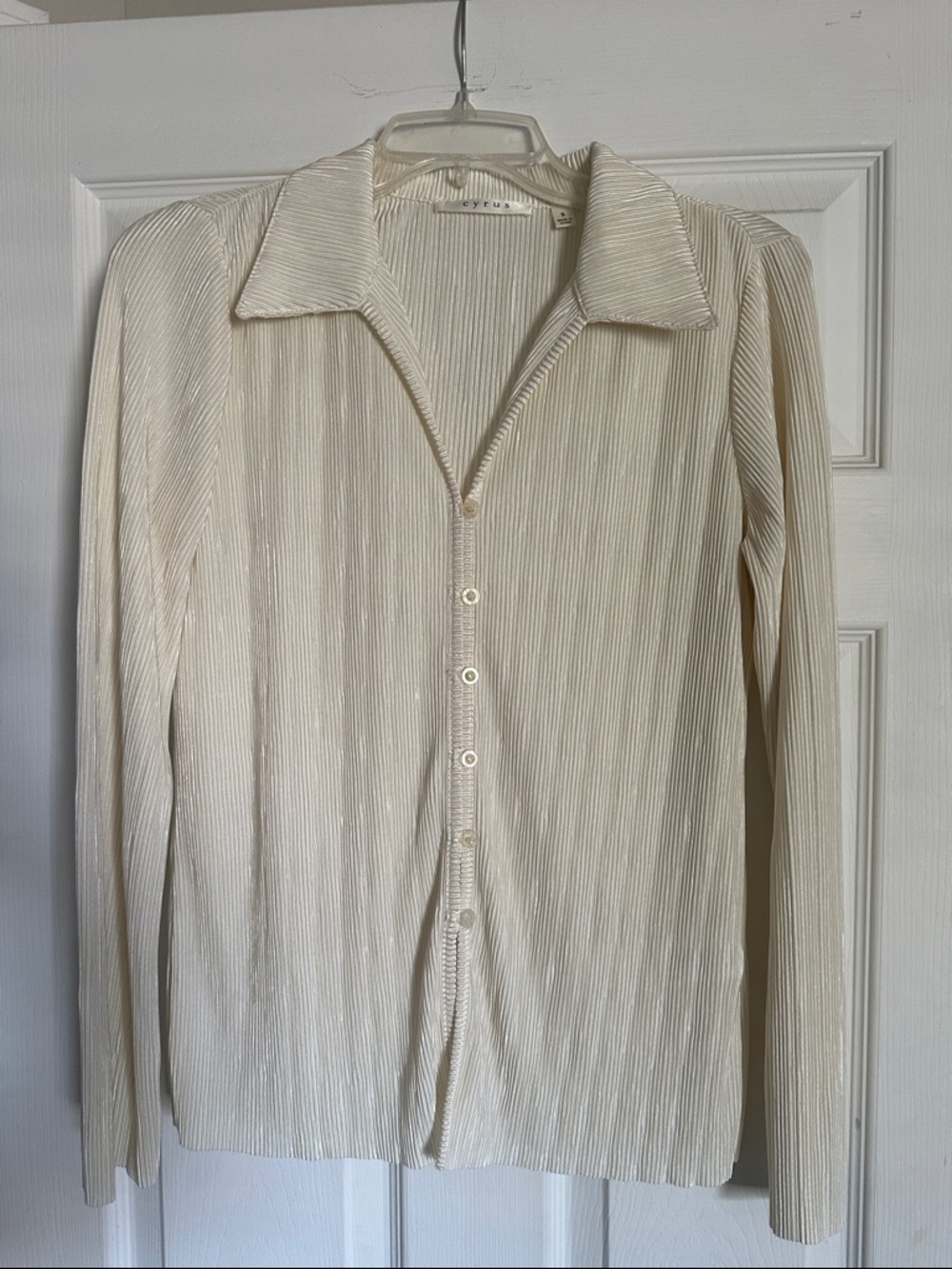 Cyrus Long-Sleeve Ribbed Button-Down Shirt - Cream
